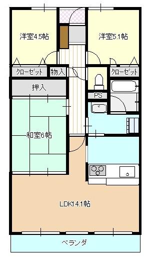 Floor plan. 3LDK, Price 14.9 million yen, Occupied area 64.25 sq m , Balcony area 8.77 sq m
