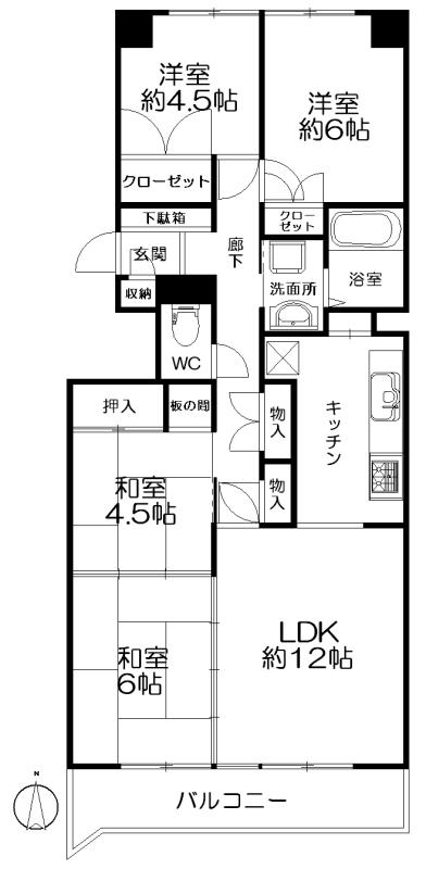 Floor plan. 4LDK, Price 13.8 million yen, Occupied area 83.98 sq m , Balcony area 10 sq m floor plan