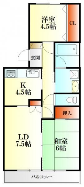 Floor plan. 2LDK, Price 7.5 million yen, Footprint 58.5 sq m , Balcony area 8.05 sq m