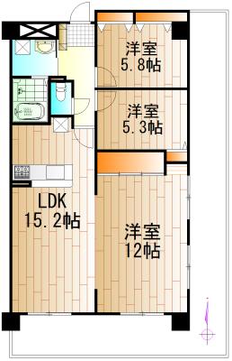 Floor plan. 3LDK, Price 19,800,000 yen, Occupied area 85.26 sq m , Balcony area 28.82 sq m