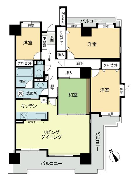 Floor plan. 4LDK, Price 20,900,000 yen, The area occupied 104.5 sq m , Balcony area 26.31 sq m 4LDK