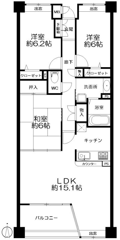 Floor plan. 3LDK, Price 19,800,000 yen, Occupied area 81.24 sq m , Balcony area 5.94 sq m floor plan
