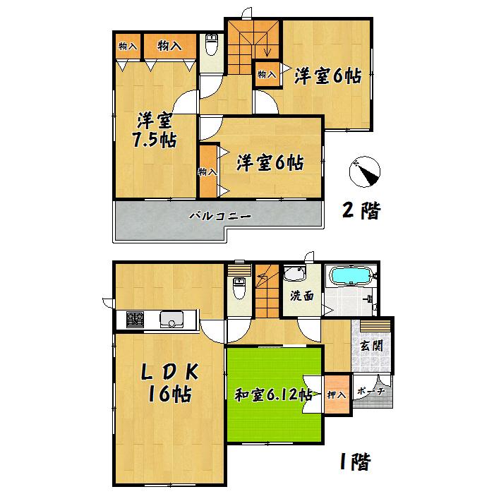 Floor plan. 22,400,000 yen, 4LDK, Land area 121.14 sq m , Building area 98.95 sq m Taihaku Ku Shiromaru Phase 3 Building 2