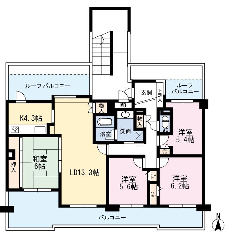 Floor plan. 4LDK, Price 21 million yen, Footprint 95 sq m , 4LDK of balcony area 24.06 sq m south 4 rooms wide span
