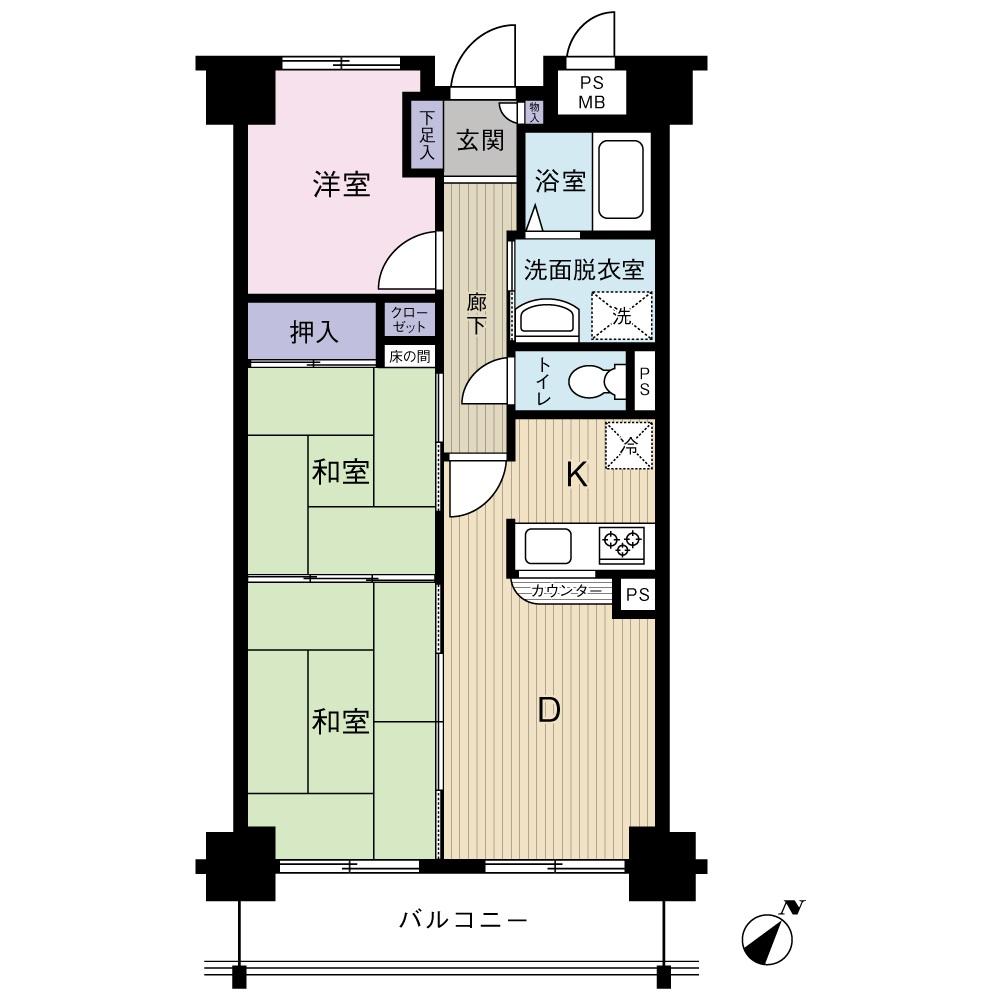 Floor plan. 3DK, Price 11.8 million yen, Occupied area 54.46 sq m , Balcony area 7.02 sq m