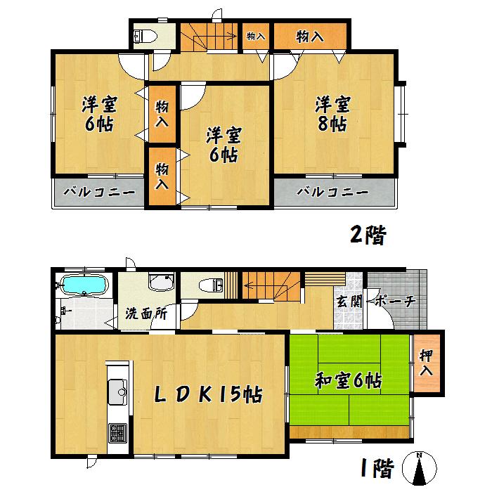 Floor plan. 22,900,000 yen, 4LDK, Land area 165.37 sq m , Building area 99.15 sq m Taihaku Ku Shiromaru 4 Phase 1 Building