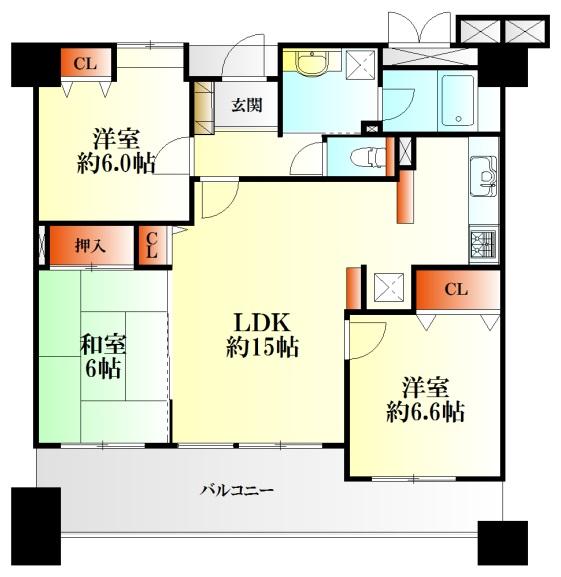 Floor plan. 3LDK, Price 21.5 million yen, Occupied area 71.09 sq m , Balcony area 14.85 sq m