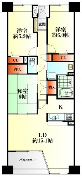 Floor plan. 3LDK, Price 19,800,000 yen, Occupied area 81.24 sq m , Balcony area 5.94 sq m