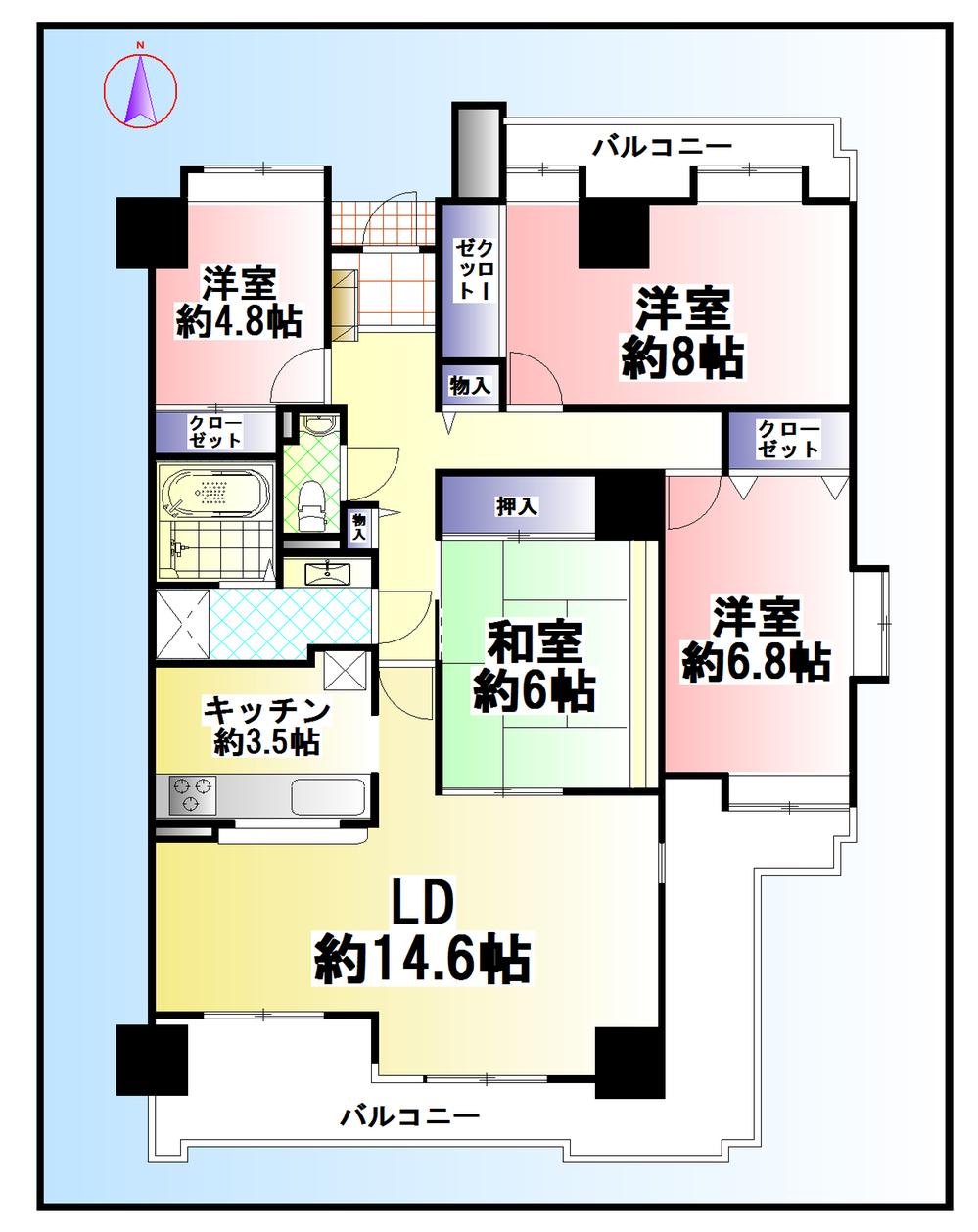 Floor plan. 4LDK, Price 20,900,000 yen, The area occupied 104.5 sq m , Balcony area 26.31 sq m