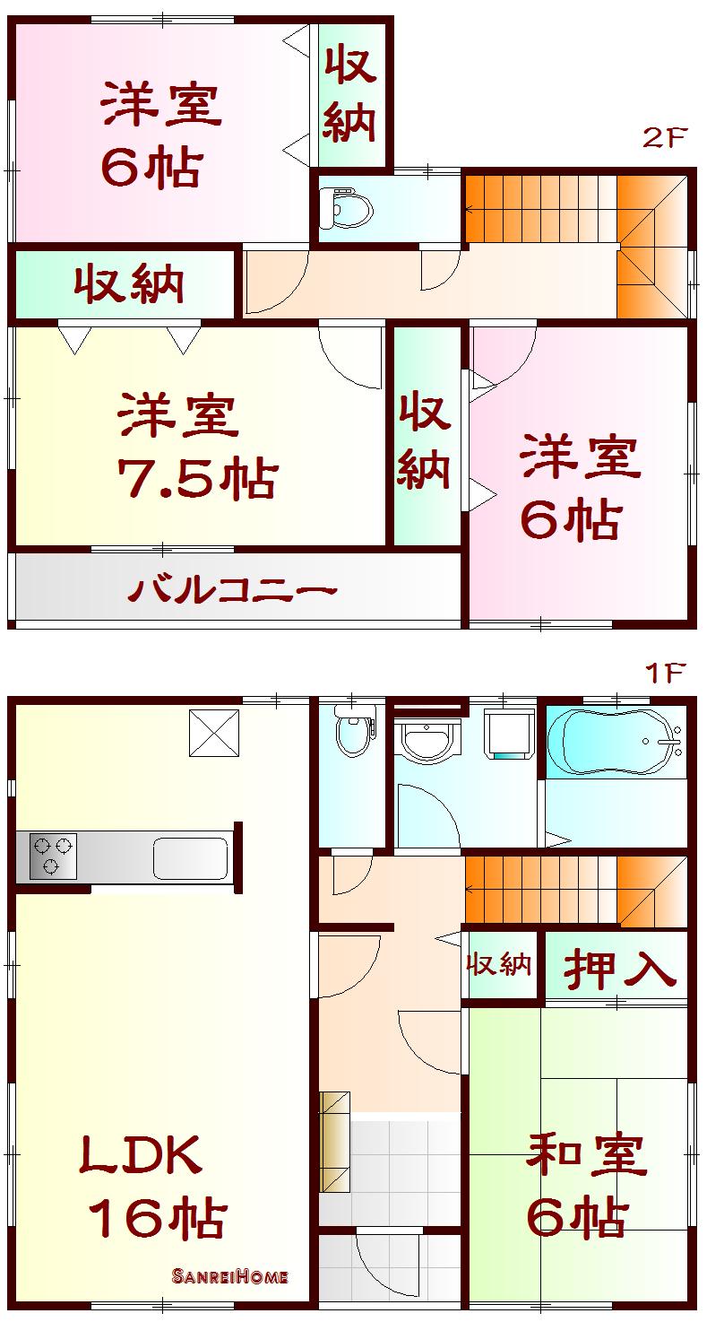 Floor plan. (3 Building), Price 24,200,000 yen, 4LDK, Land area 166.13 sq m , Building area 105.98 sq m