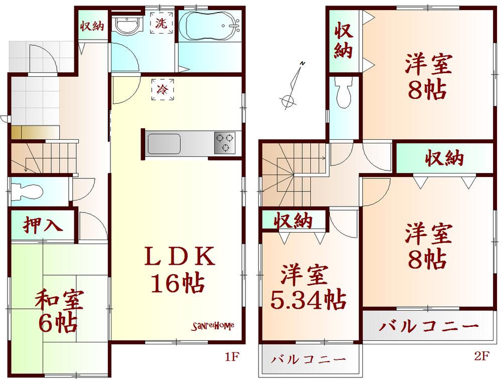 Floor plan. (6 Building), Price 24,800,000 yen, 4LDK, Land area 161.19 sq m , Building area 105.15 sq m