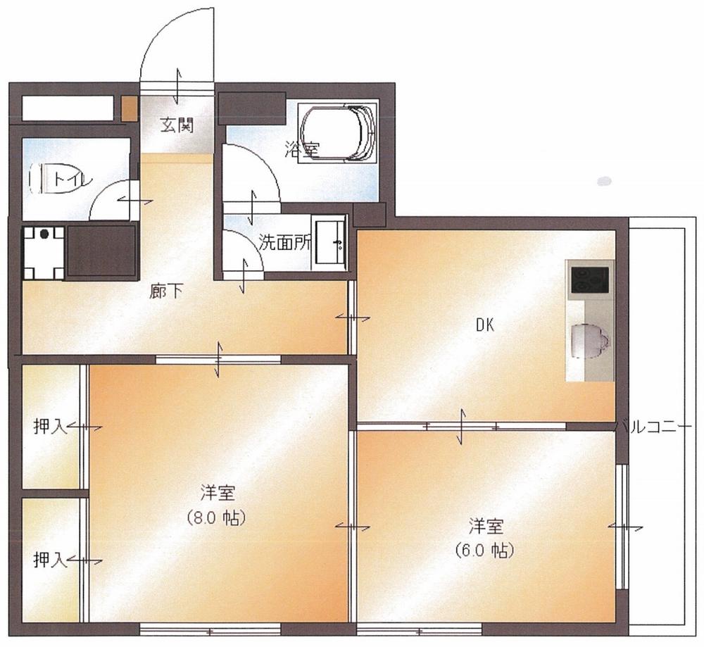 Floor plan. 2DK, Price 8.8 million yen, Occupied area 47.69 sq m