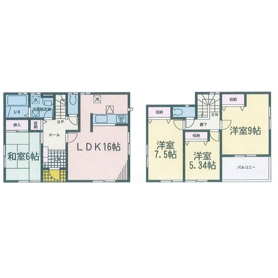 Floor plan. (Building 2), Price 42,500,000 yen, 4LDK, Land area 128.6 sq m , Building area 104.33 sq m