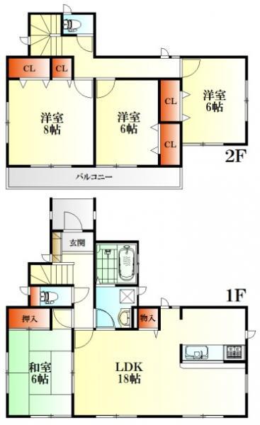 Floor plan. 29,800,000 yen, 4LDK, Land area 204 sq m , Building area 105.98 sq m