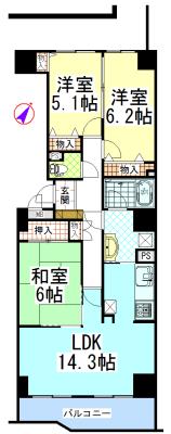 Floor plan. 3LDK, Price 13.8 million yen, Footprint 75.6 sq m , Balcony area 7.45 sq m