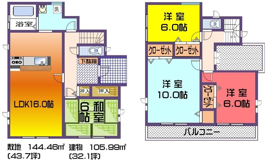 Floor plan. (Building 2), Price 38,800,000 yen, 4LDK, Land area 144.46 sq m , Building area 105.99 sq m