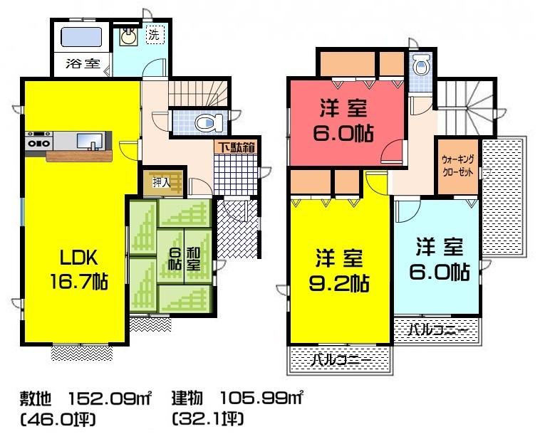Floor plan. (3 Building), Price 38,800,000 yen, 4LDK, Land area 152.09 sq m , Building area 105.99 sq m