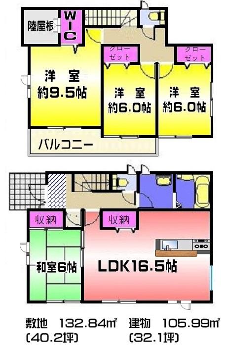 Floor plan. (5 Building), Price 36,800,000 yen, 4LDK+S, Land area 132.84 sq m , Building area 105.99 sq m
