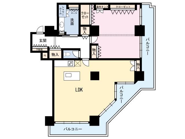Floor plan. 1LDK, Price 12.5 million yen, Occupied area 95.87 sq m , Balcony area 28.83 sq m