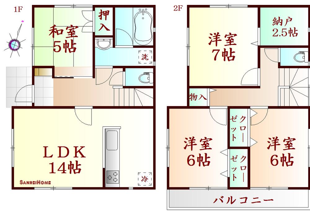 Floor plan. (1 Building), Price 25,900,000 yen, 4LDK+S, Land area 133.11 sq m , Building area 93.55 sq m
