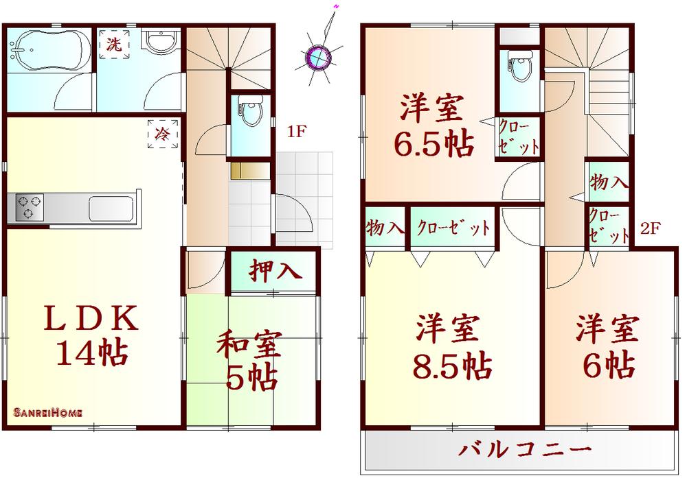 Floor plan. (Building 2), Price 20,900,000 yen, 4LDK, Land area 133.12 sq m , Building area 93.15 sq m
