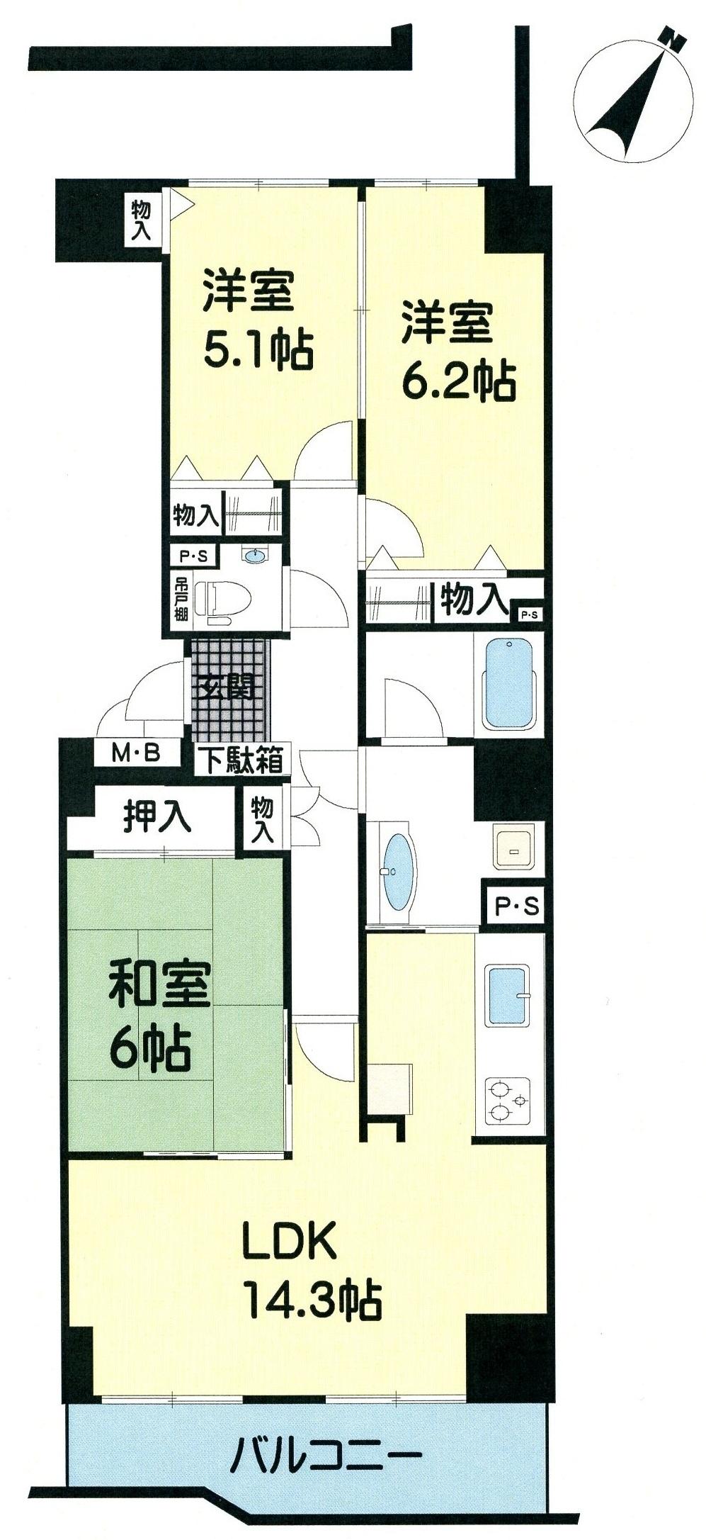 Floor plan. 3LDK, Price 13.8 million yen, Footprint 75.6 sq m , Balcony area 7.45 sq m floor plan