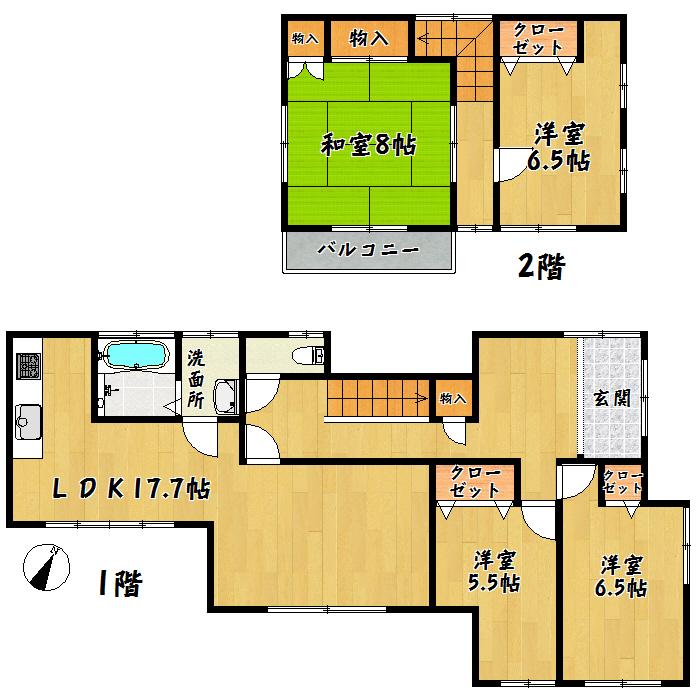 Floor plan. 21,980,000 yen, 4LDK, Land area 206.33 sq m , Building area 110.13 sq m Taihaku Ku Kagitori 2-chome
