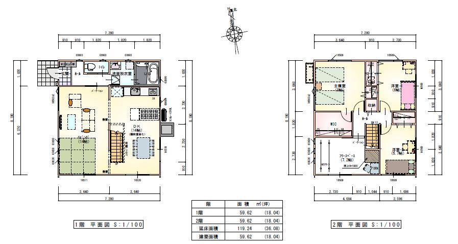 Building plan example (floor plan). Building plan example (NO.1) building price 17,900,000 yen, Building area 119.24 sq m