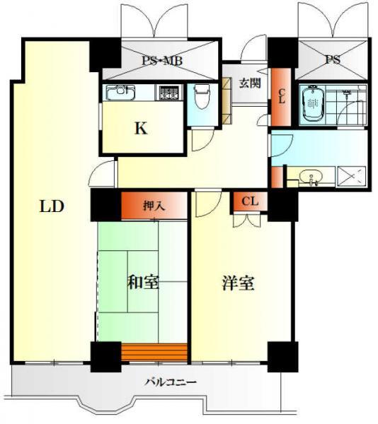 Floor plan. 2LDK, Price 13.8 million yen, Occupied area 79.96 sq m , Balcony area 14.21 sq m