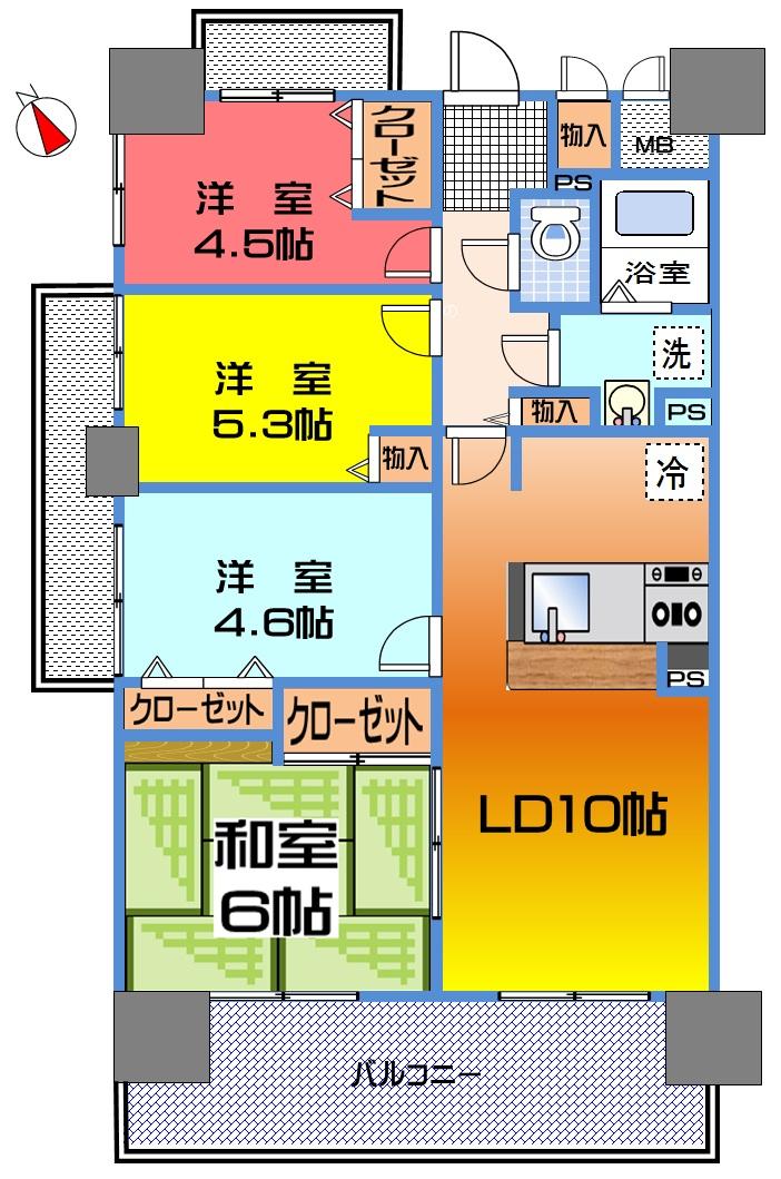 Floor plan. 4LDK, Price 16.8 million yen, Occupied area 72.36 sq m , Balcony area 12.42 sq m