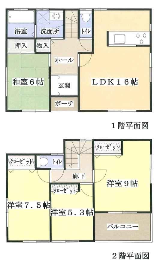 Floor plan. 42,500,000 yen, 4LDK, Land area 128.6 sq m , Building area 104.33 sq m parking space There are two cars.