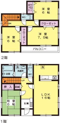 Floor plan. (Building 2), Price 31.5 million yen, 4LDK, Land area 166.45 sq m , Building area 105.98 sq m