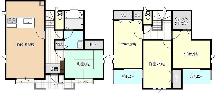 Floor plan. (Building 2), Price 29,800,000 yen, 4LDK, Land area 184.34 sq m , Building area 106.82 sq m