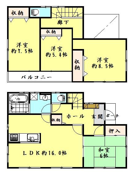 Floor plan. 28,300,000 yen, 4LDK, Land area 189.54 sq m , Building area 105.98 sq m