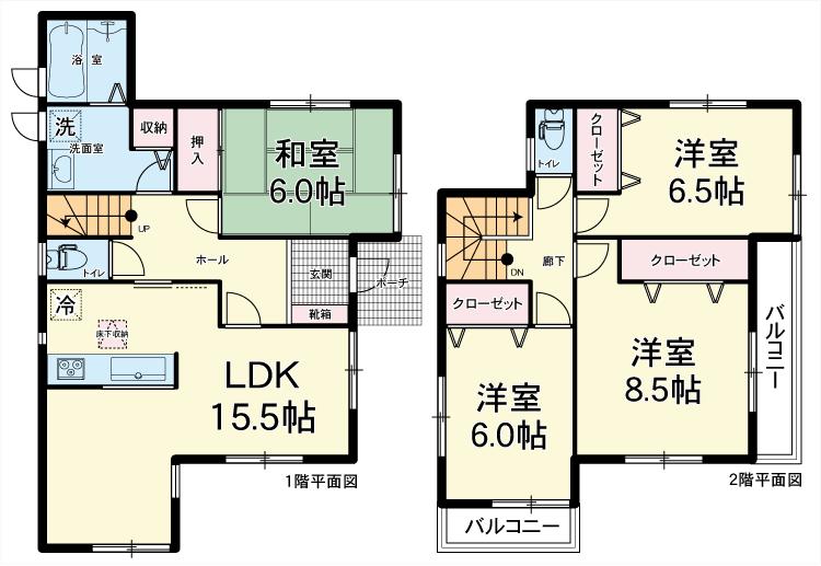 Floor plan. (1 Building), Price 31,800,000 yen, 4LDK, Land area 130.27 sq m , Building area 105.15 sq m
