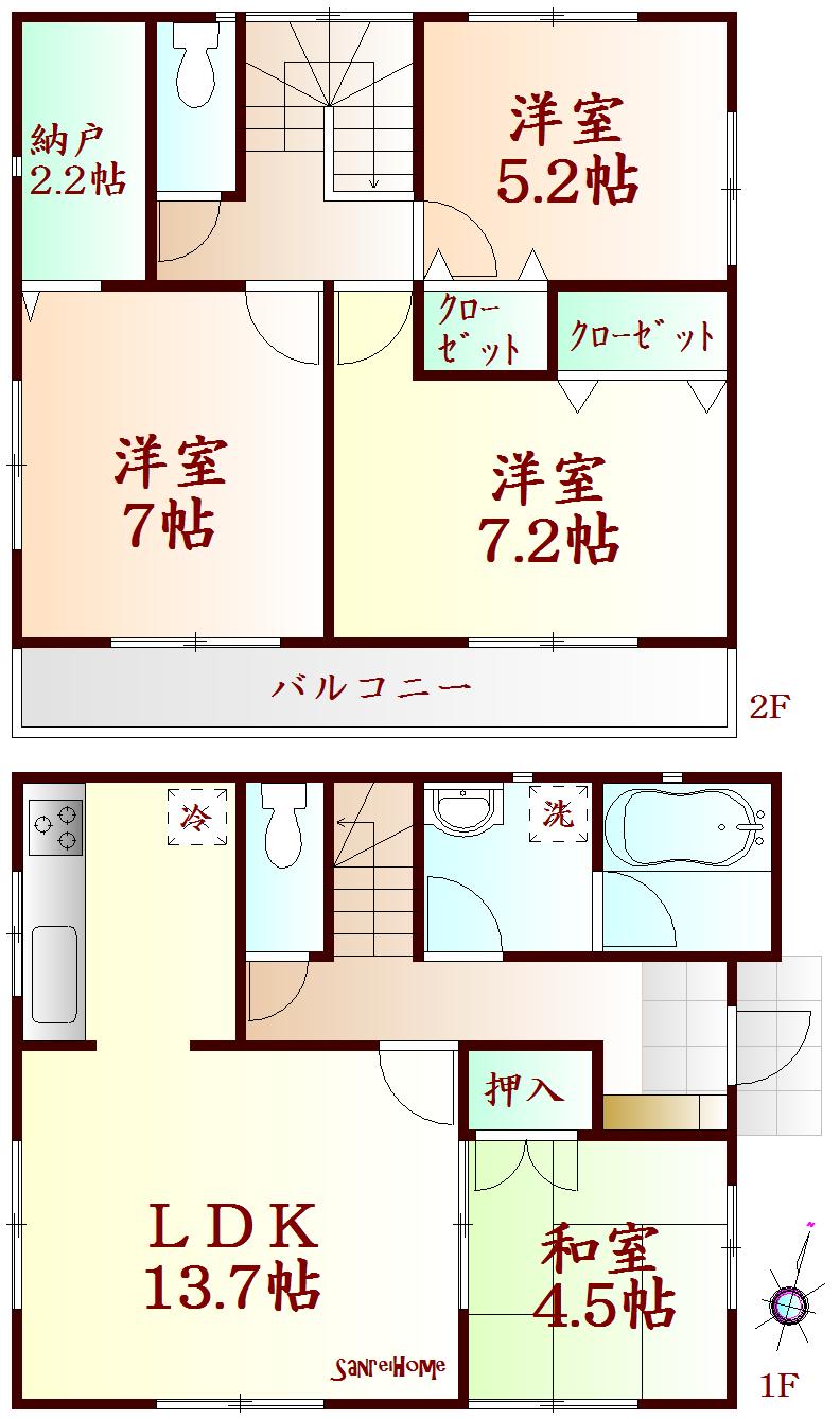 Floor plan. (1 Building), Price 28,900,000 yen, 4LDK+S, Land area 113.54 sq m , Building area 91.53 sq m