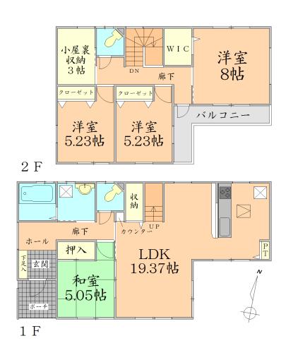 Floor plan. 32,800,000 yen, 4LDK + 2S (storeroom), Land area 161.63 sq m , Building area 106.82 sq m