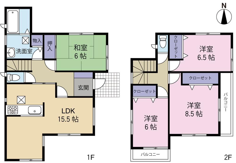 Floor plan. 31,800,000 yen, 4LDK, Land area 130.27 sq m , Building area 105.15 sq m 1 Building floor plan