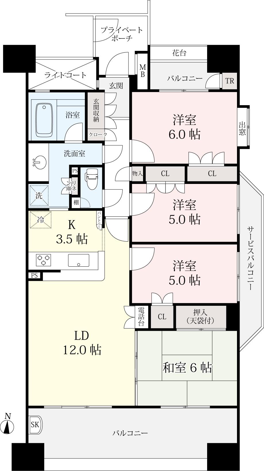 Floor plan. 4LDK, Price 23.8 million yen, Occupied area 83.37 sq m , Balcony area 23.2 sq m floor plan
