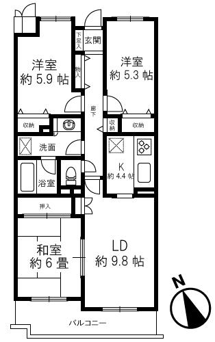 Floor plan. 3LDK, Price 19,800,000 yen, Occupied area 71.07 sq m , Balcony area 6.86 sq m
