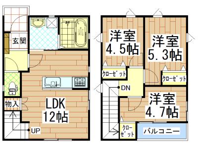 Floor plan. 27,700,000 yen, 3LDK, Land area 74.17 sq m , Building area 68 sq m