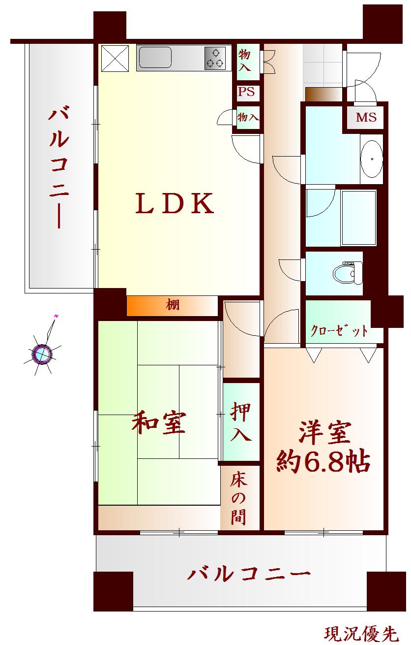 Floor plan. 2LDK, Price 13,900,000 yen, Occupied area 64.92 sq m , Balcony area 20.22 sq m