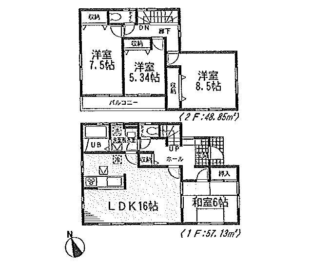 Floor plan. (3 Building), Price 28,300,000 yen, 4LDK, Land area 159.83 sq m , Building area 105.15 sq m