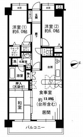 Floor plan. 3LDK, Price 22,300,000 yen, Occupied area 71.98 sq m , Balcony area 8.23 ​​sq m