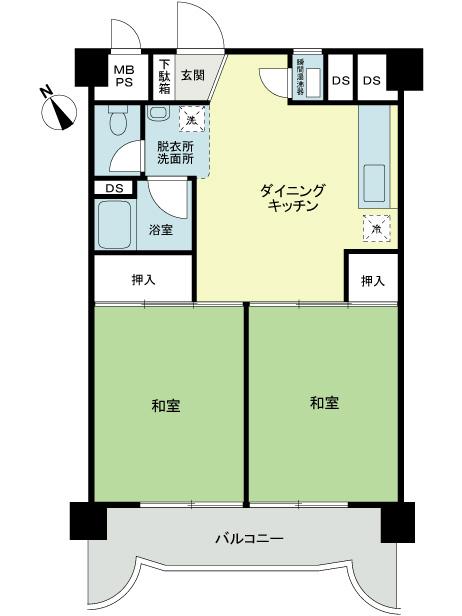 Floor plan. 2DK, Price 4.8 million yen, Footprint 45.1 sq m , Balcony area 7.87 sq m 2DK