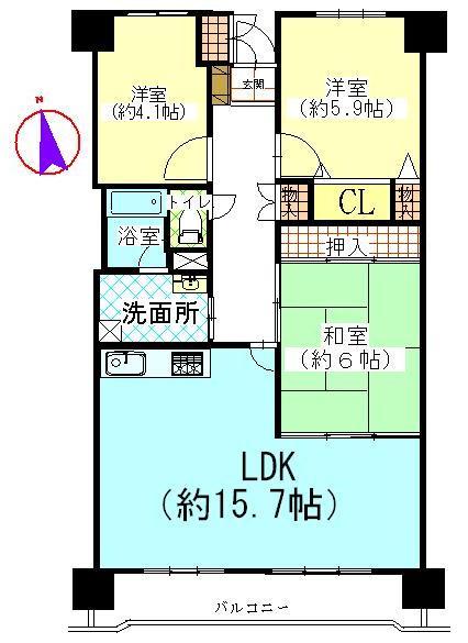 Floor plan. 3LDK, Price 13,900,000 yen, Occupied area 73.45 sq m , Balcony area 9.76 sq m