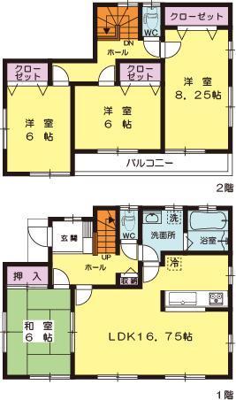 Floor plan. (Building 2), Price 28,300,000 yen, 4LDK, Land area 181.85 sq m , Building area 105.15 sq m