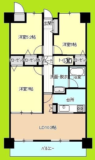 Floor plan. 3LDK, Price 17.7 million yen, Occupied area 66.88 sq m , Balcony area 11.34 sq m