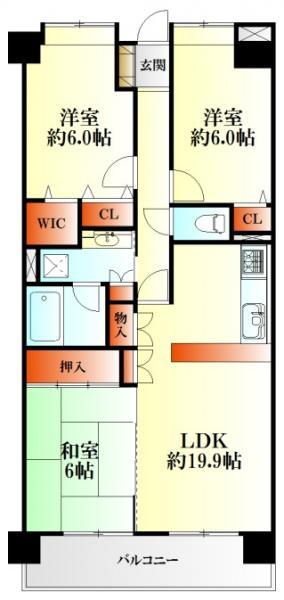 Floor plan. 3LDK, Price 22,300,000 yen, Occupied area 71.98 sq m , Balcony area 8.23 ​​sq m