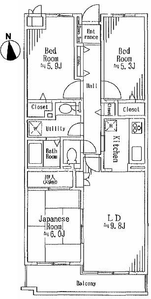 Floor plan. 3LDK, Price 19,800,000 yen, Occupied area 71.07 sq m , Balcony area 6.86 sq m